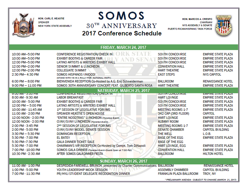 SCHEDULE OF EVENTS 2017 SOMOS Albany Conference